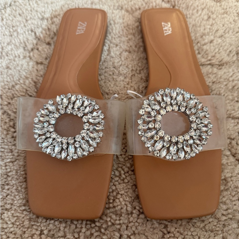 Zara Brown Sandals with Crystal Detail